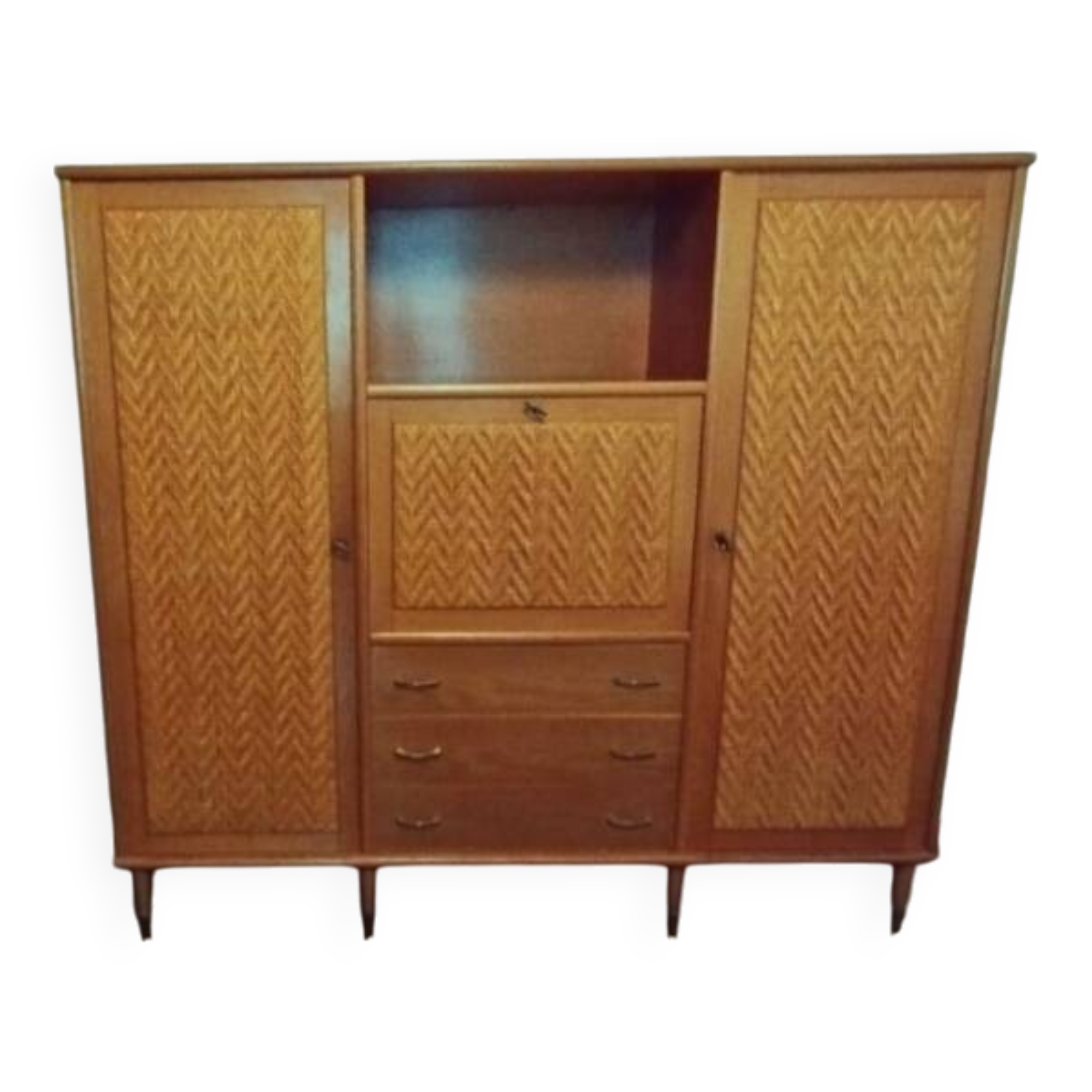 Wooden and rattan wardrobe