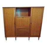 Wooden and rattan wardrobe