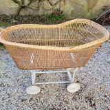 Wicker cradle on wheels, late 19th century