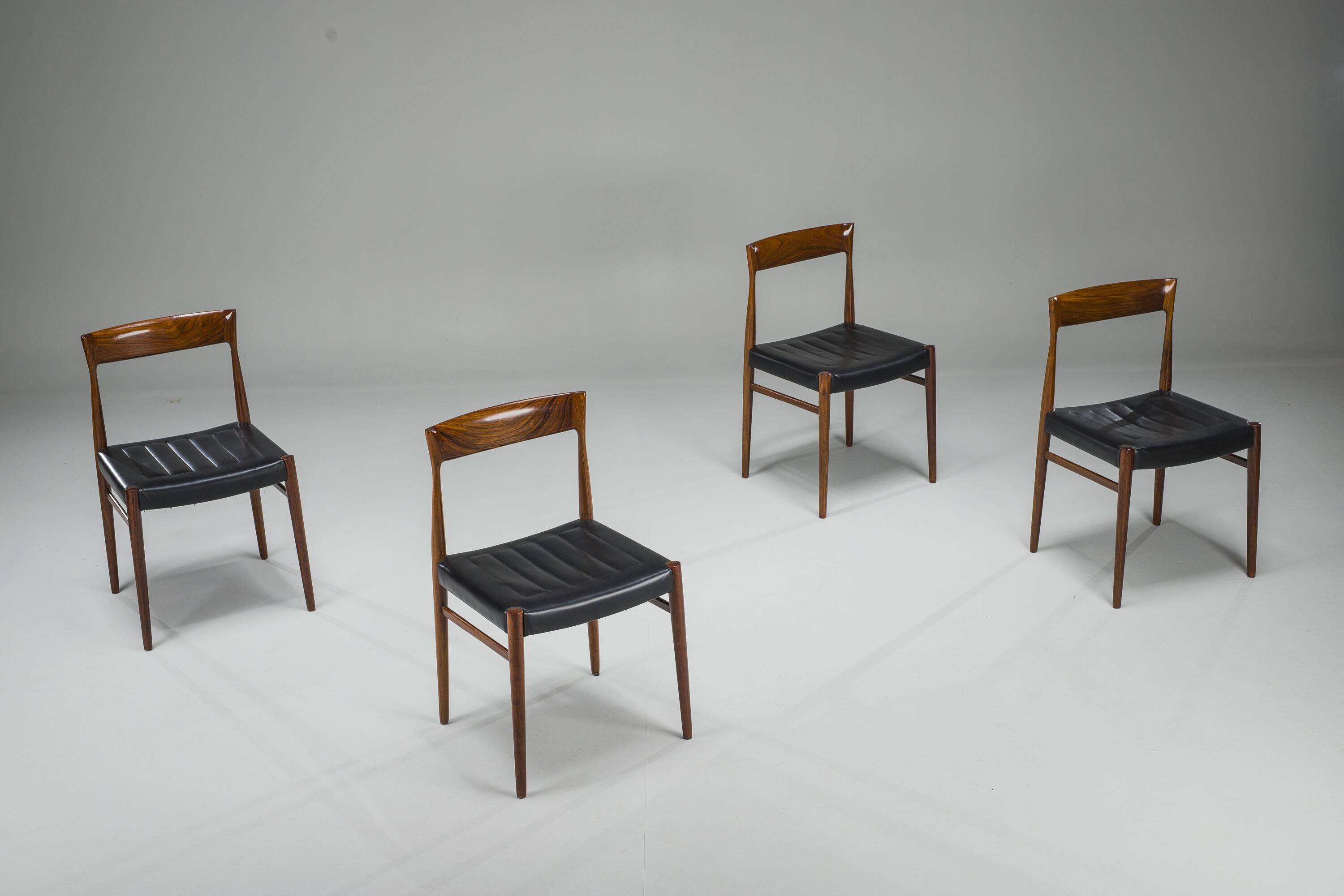 Mid-Century Palisander Dining Chair with Lether, 1950s, Set of 4