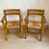 Pair of solid elm armchairs from Maison Regain