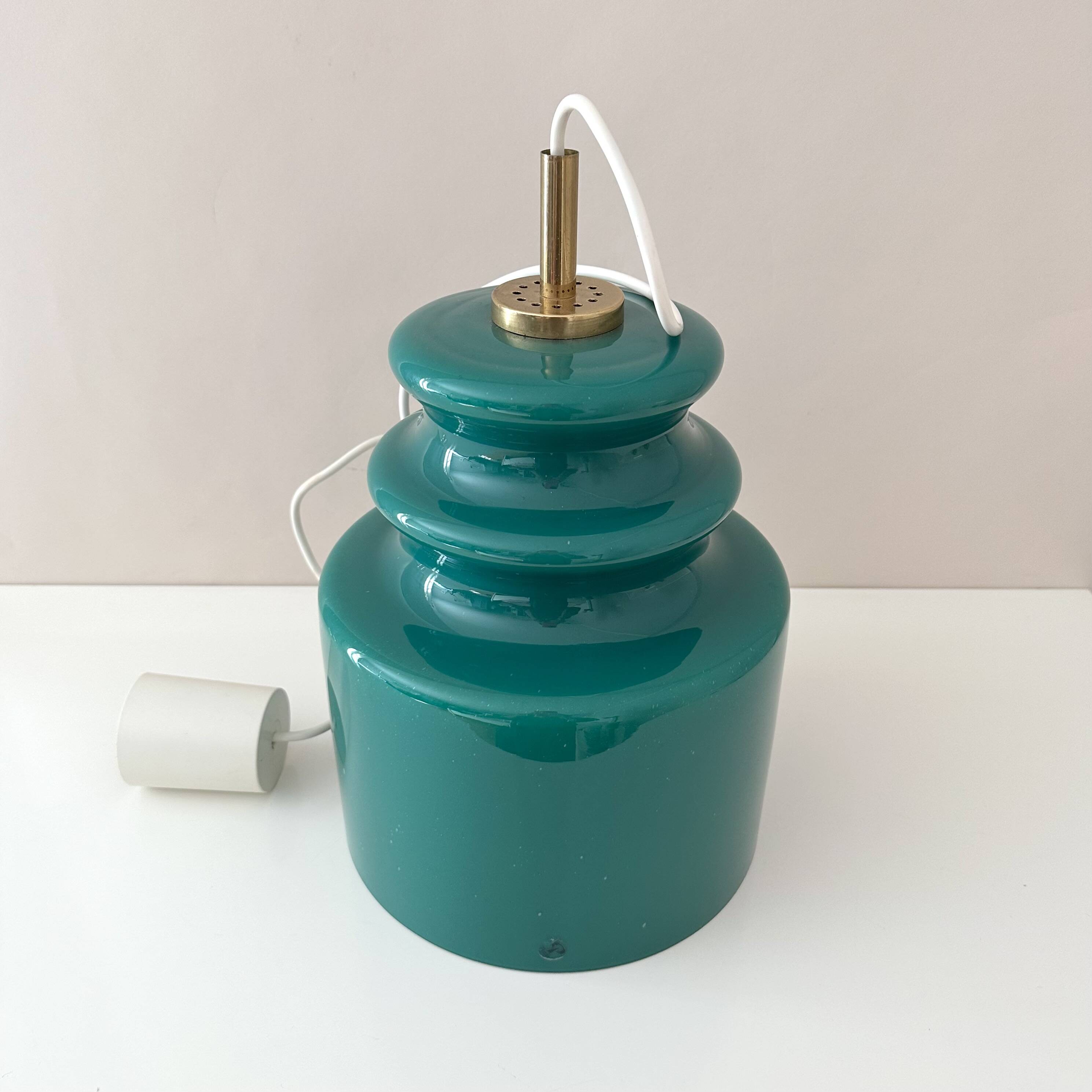 Pop Art Peill & Putzler Lamp, Green Glass Pendant Light, 1960s