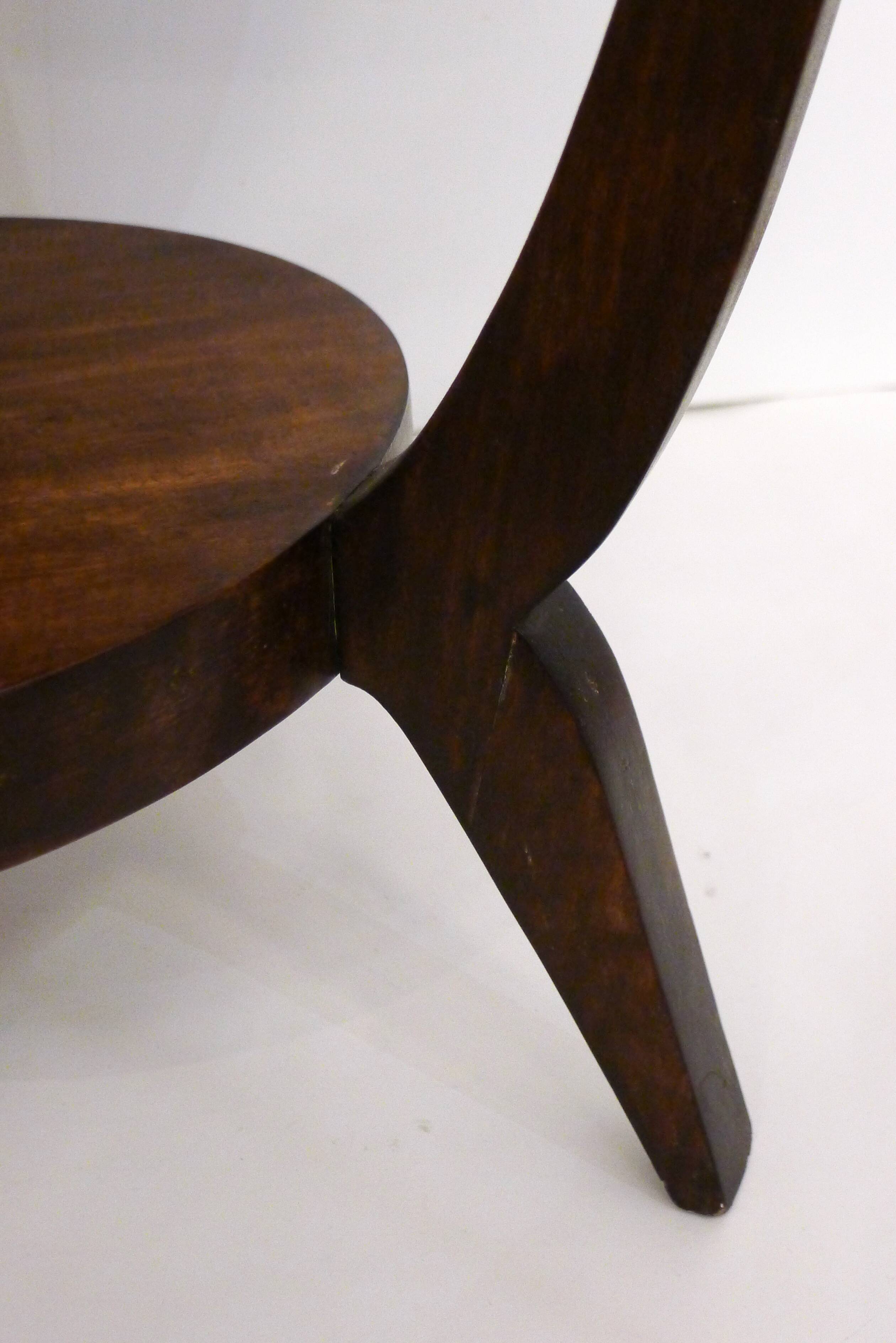 Table basse ronde Art Déco bois foncé & miroir