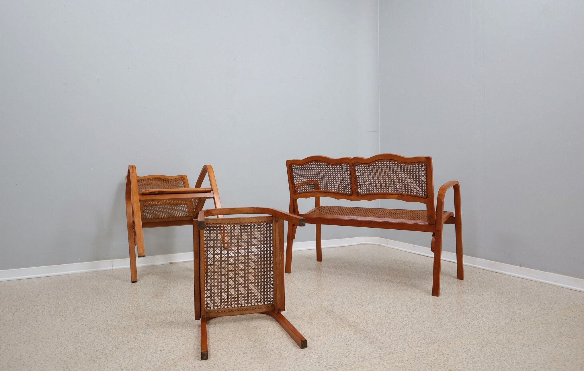 Prodotti living-room set, straw, Vienna, 1940s