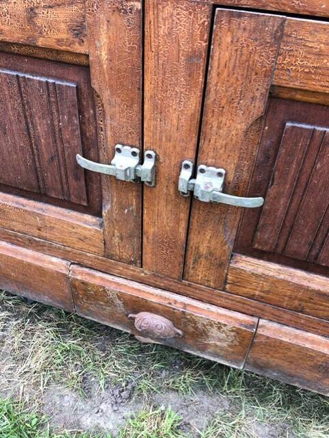 Storage unit, vintage icebox unit, wooden and zinc fridge unit, bar