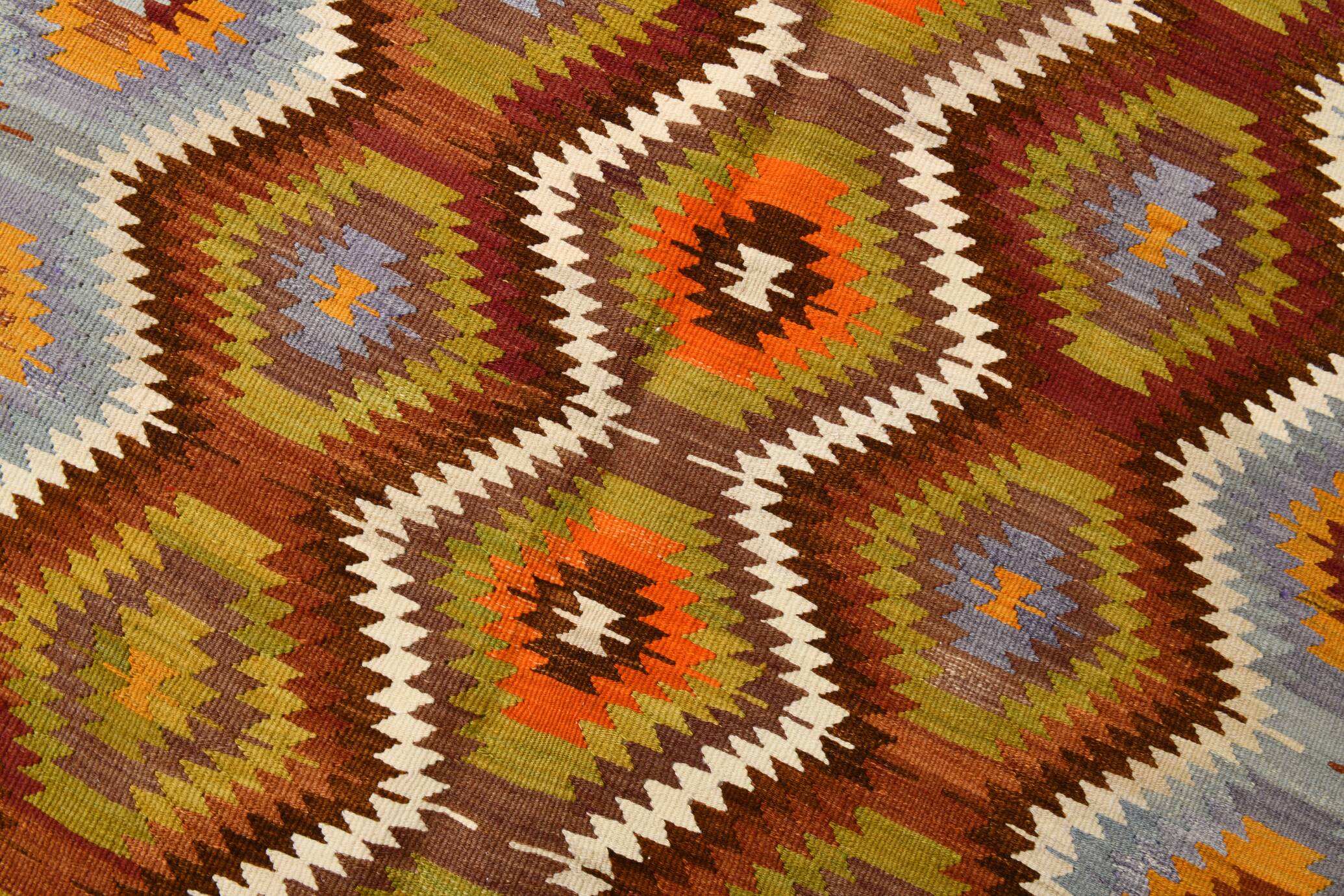 6x9 Orange Green Tribal Vintage Kilim Rug, 177x290Cm