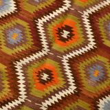 6x9 Orange Green Tribal Vintage Kilim Rug, 177x290Cm
