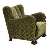 1950s, Danish relax chair, furniture velour, oak wood.