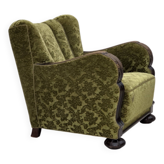 1950s, Danish relax chair, furniture velour, oak wood.