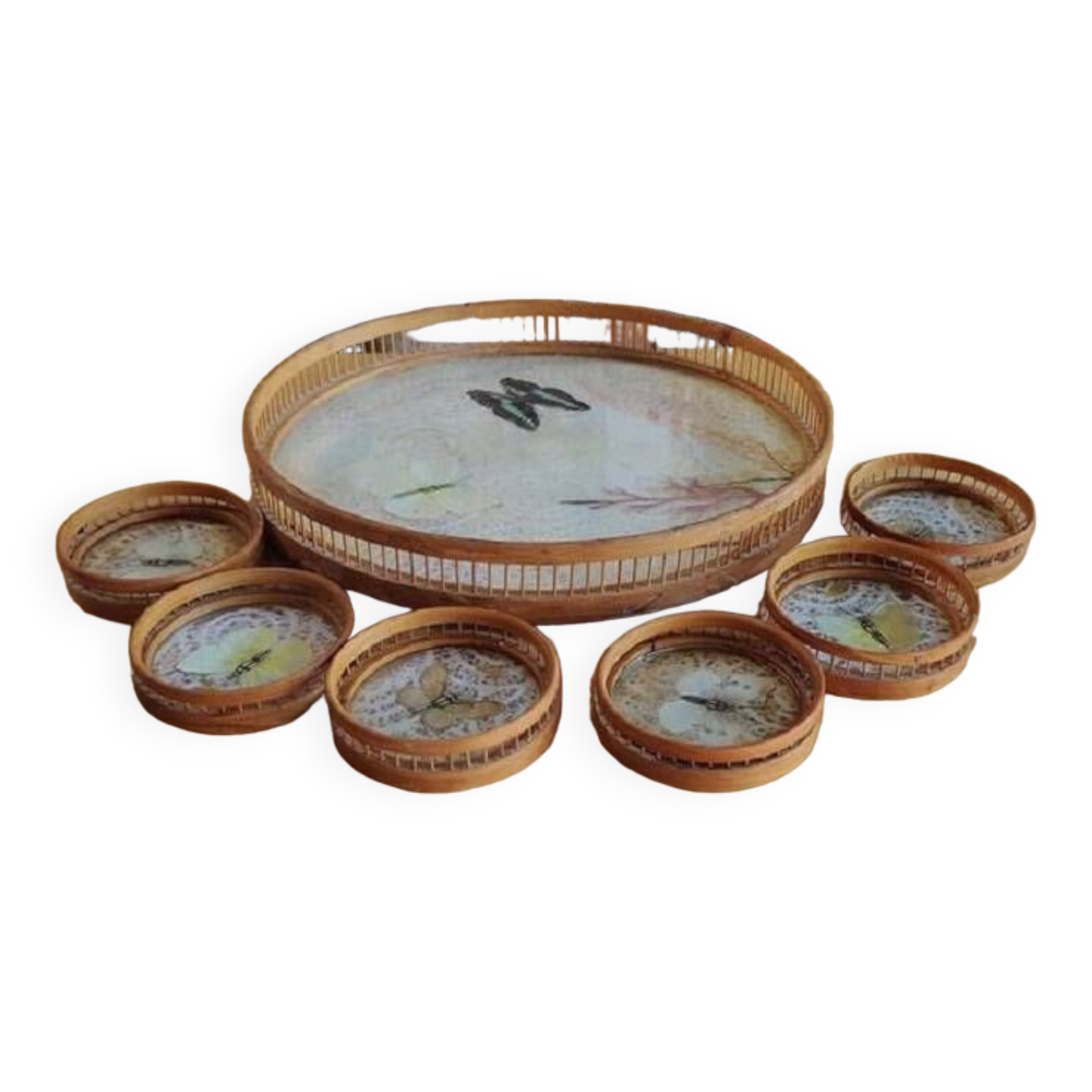 Plateau de service rotin vintage