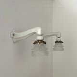 Pair of vintage art deco wall lights, porcelain and sandblasted glass, France 1930