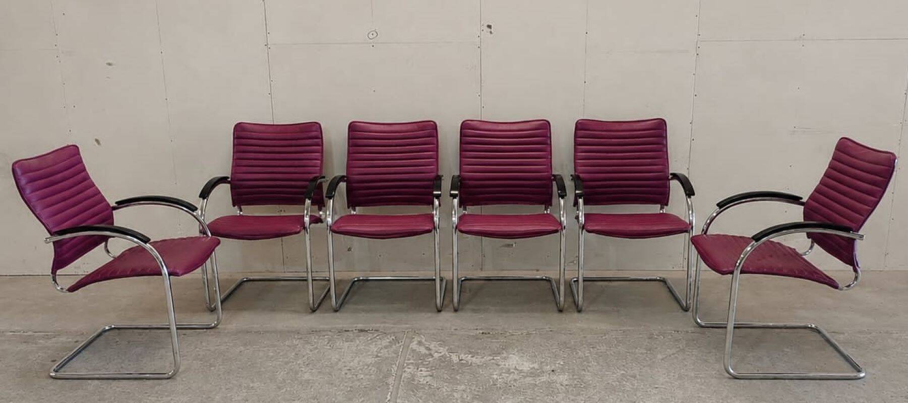 6 Cantilever Tubular Dining Chairs Model S74 FV by Josep Gorcica for Thonet