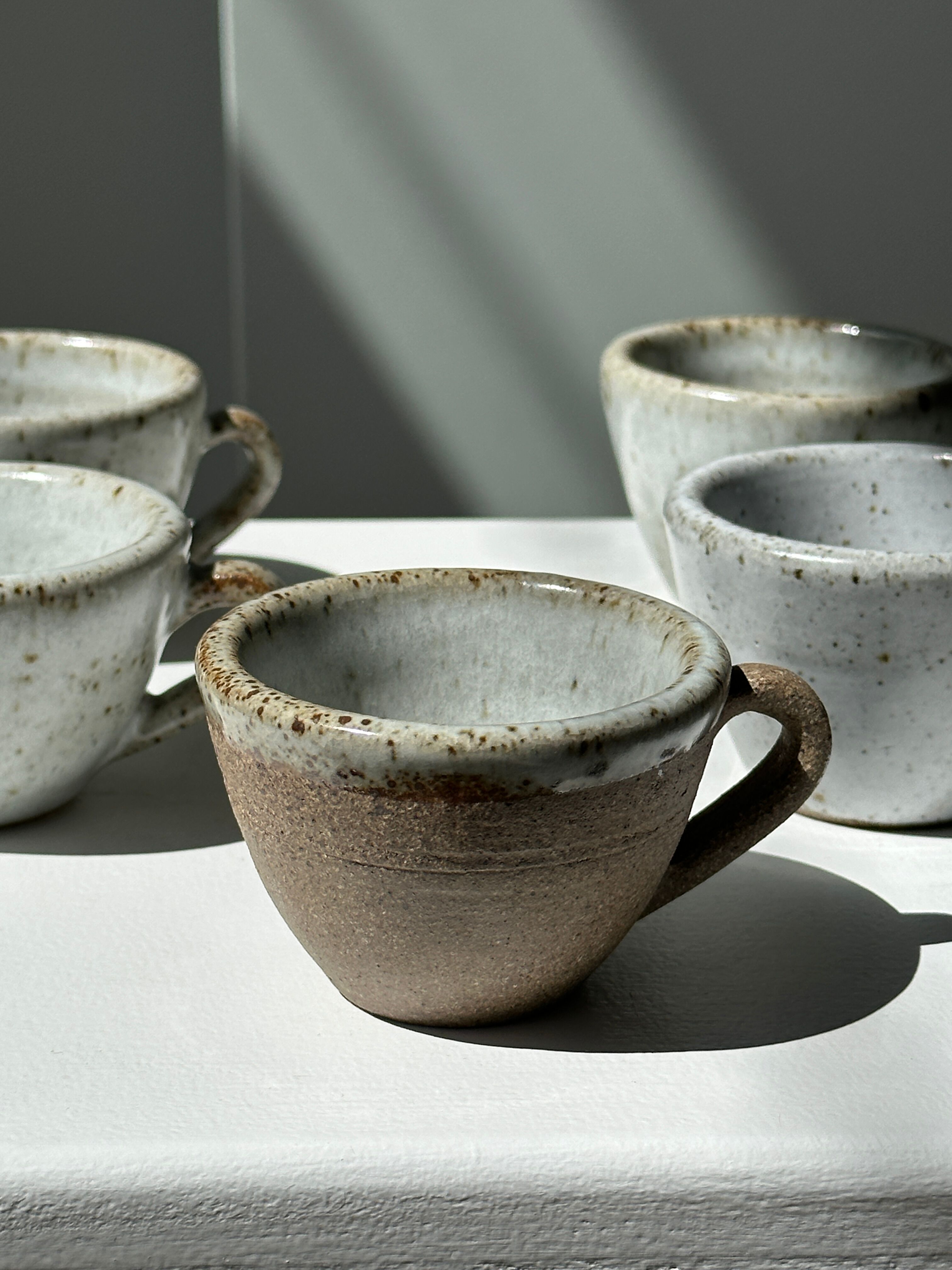 Set of 5 Indonesian ceramic handle coffee cups
