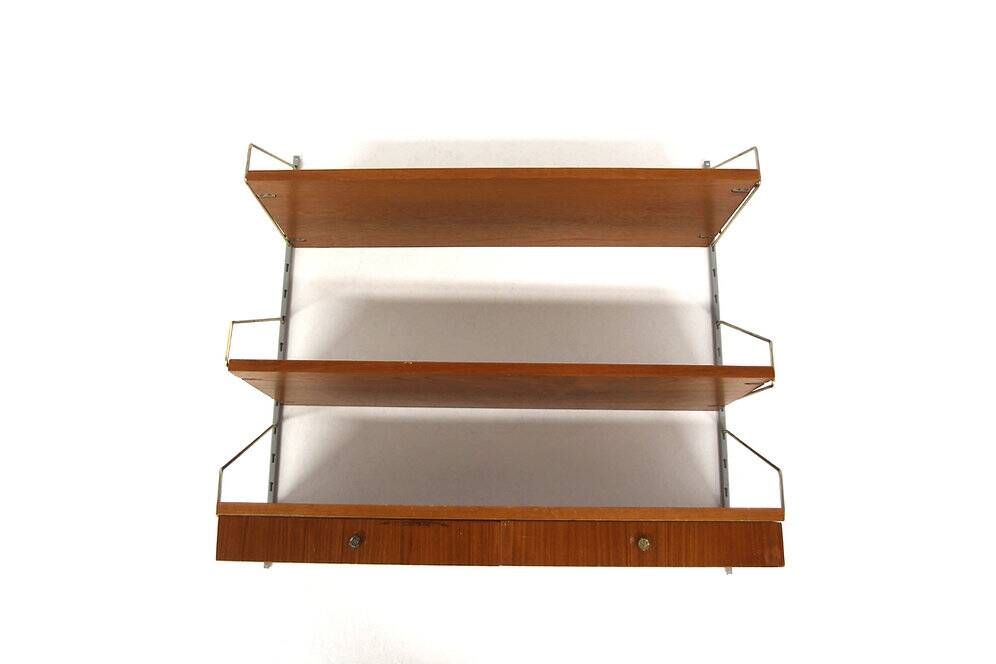 Teak and metal wall shelf, Sweden, 1950s