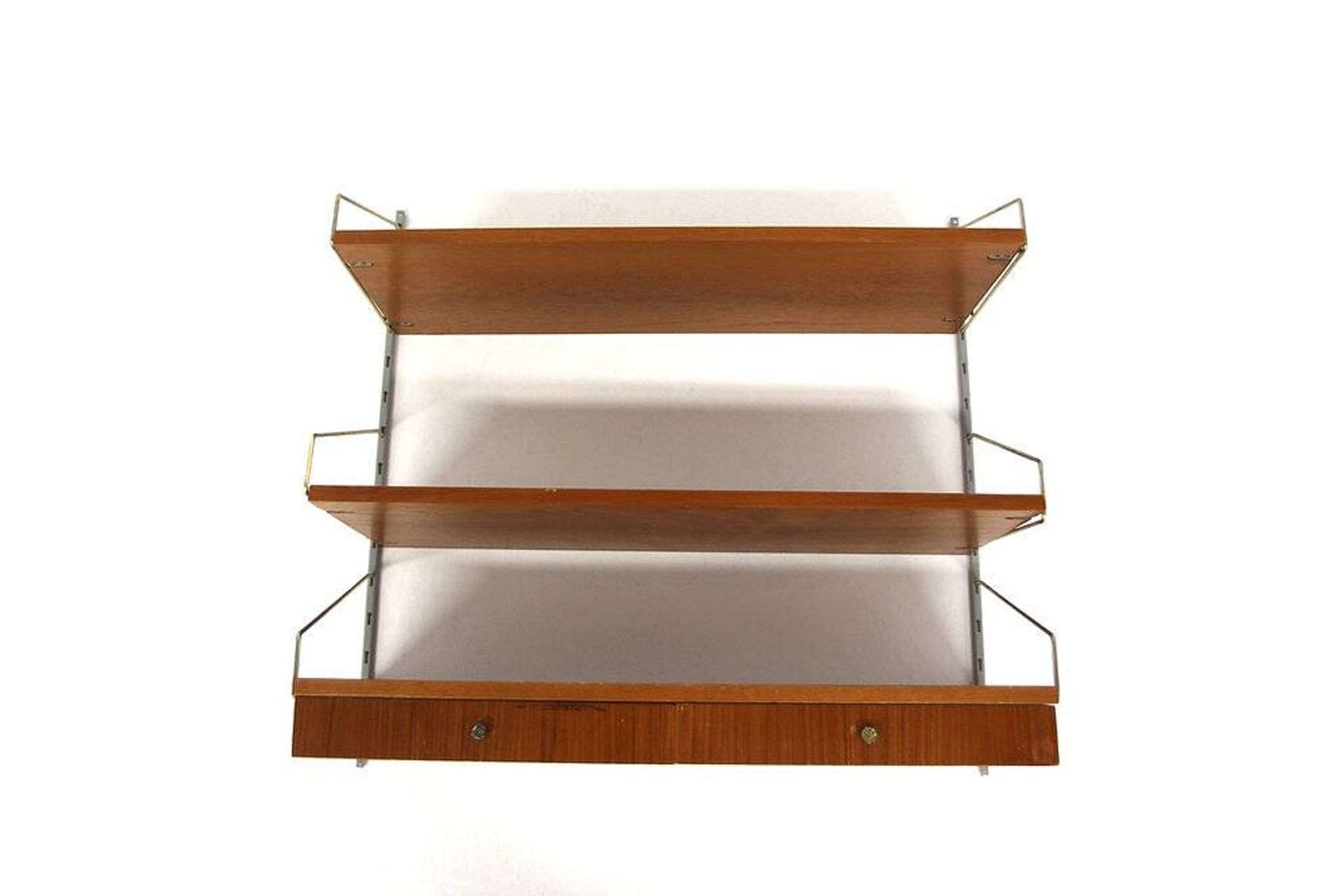 Teak and metal wall shelf, Sweden, 1950s