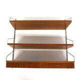 Teak and metal wall shelf, Sweden, 1950s
