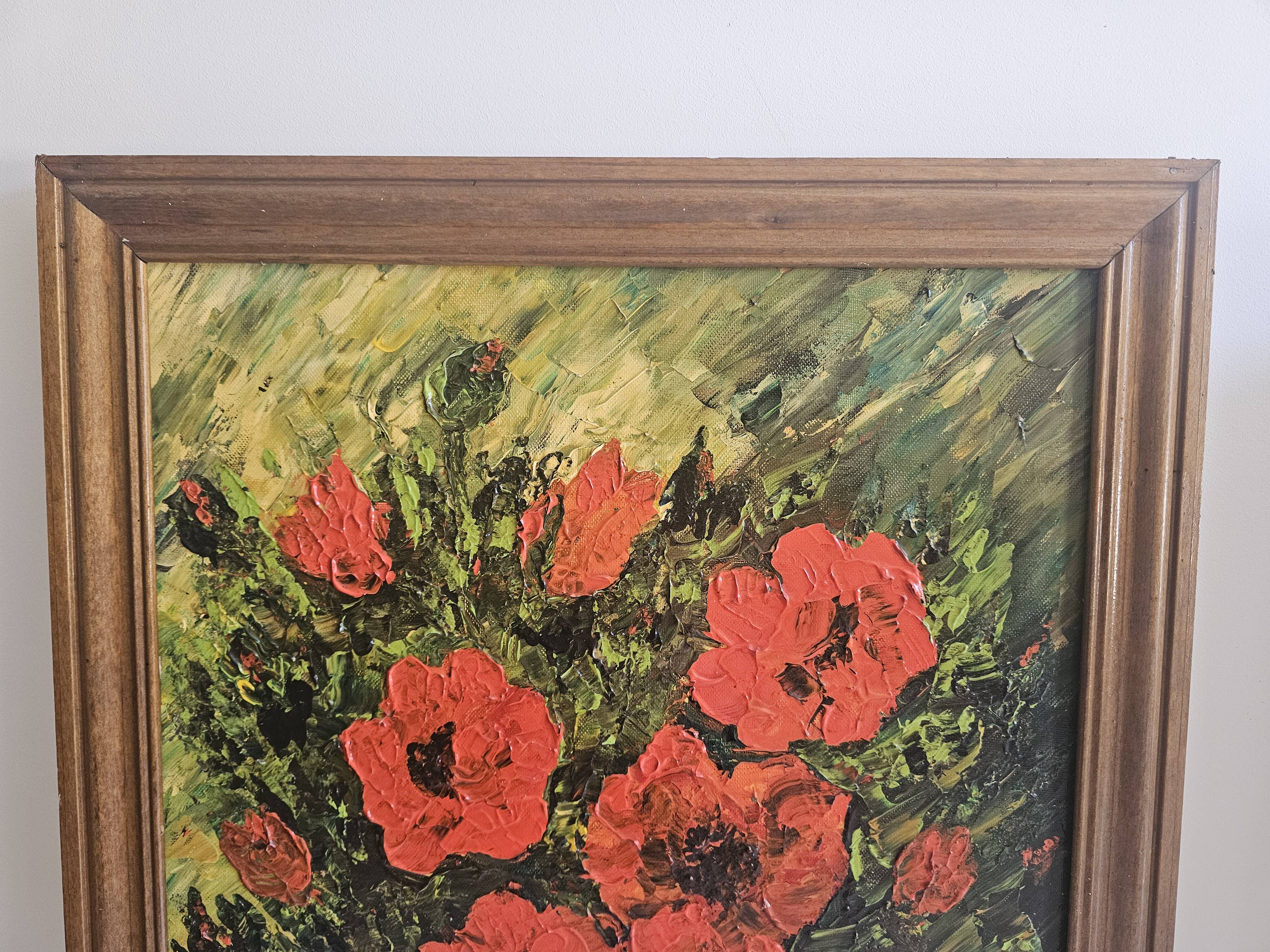 Oil on Canvas Still Life Flowers Poppies Signed P Livera