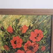 Tableau Huile sur Toile Nature morte fleurs Coquelicots Signé P Livera