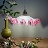 Vintage lace lampshade pendant light in pink frosted glass