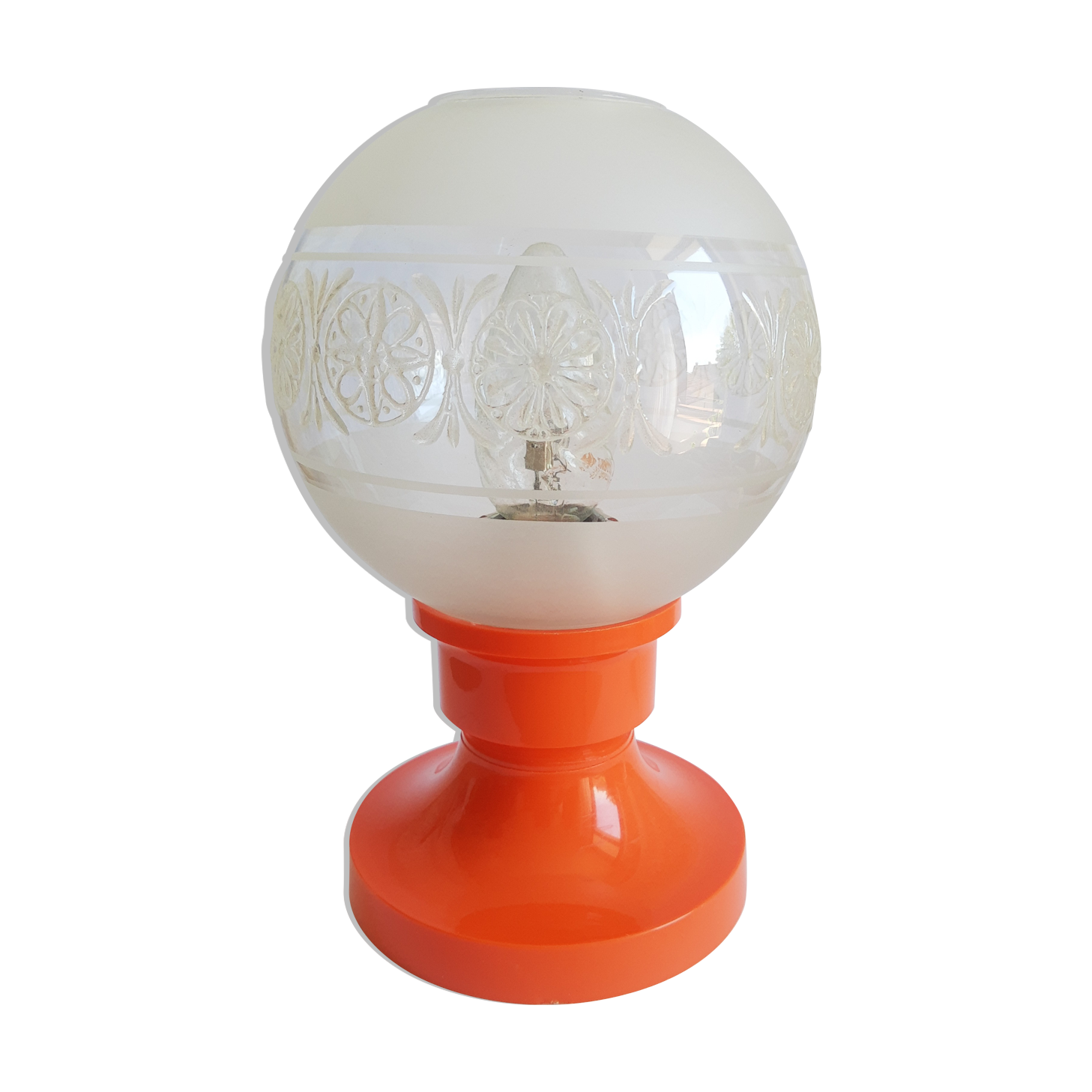 Retro orange table lamp and 70s glass globe