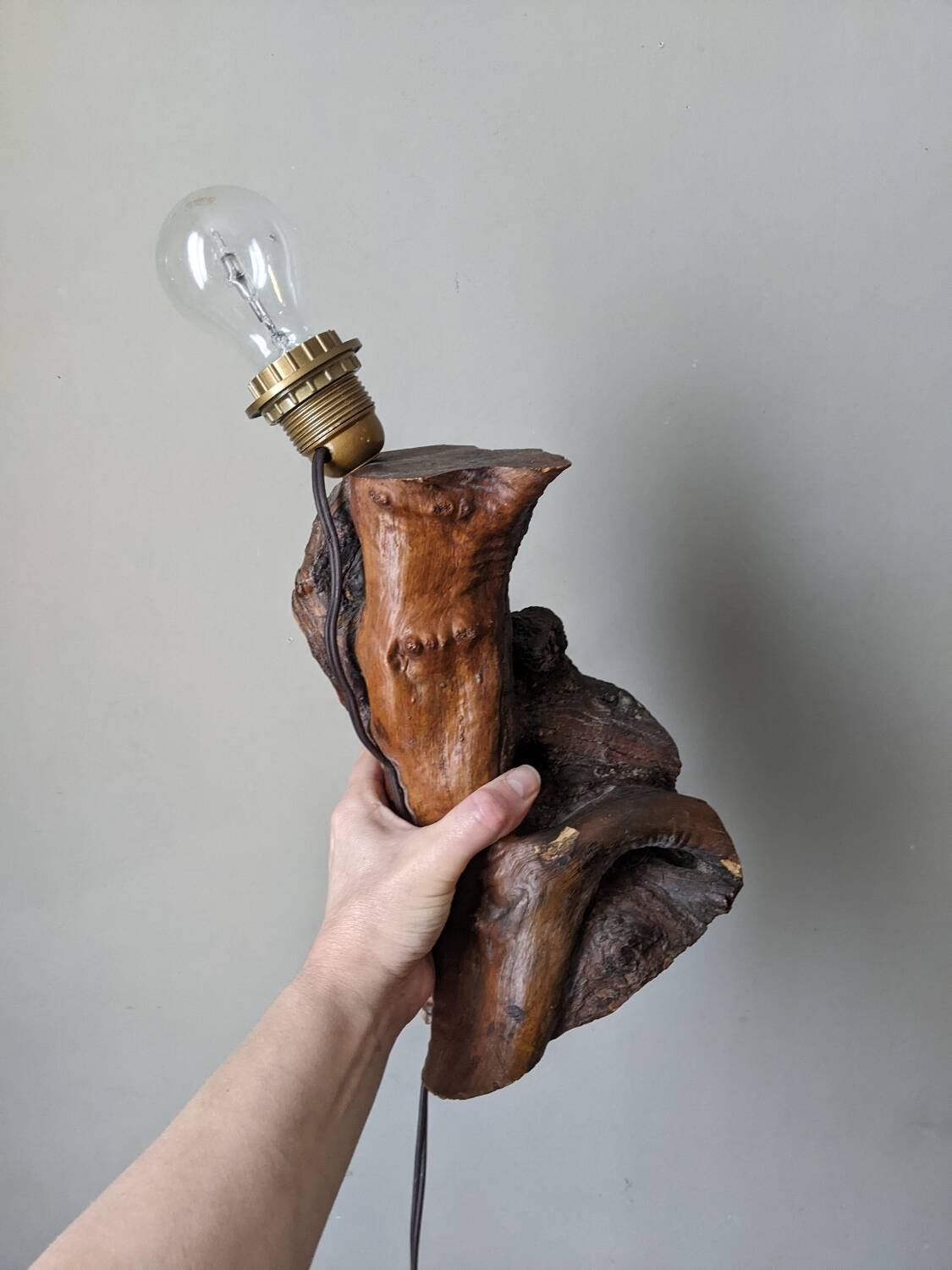 Olive wood lamp base folk art country decoration