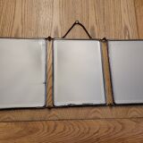 Miroir de barbier triptyque biseauté ancien 60x25cm