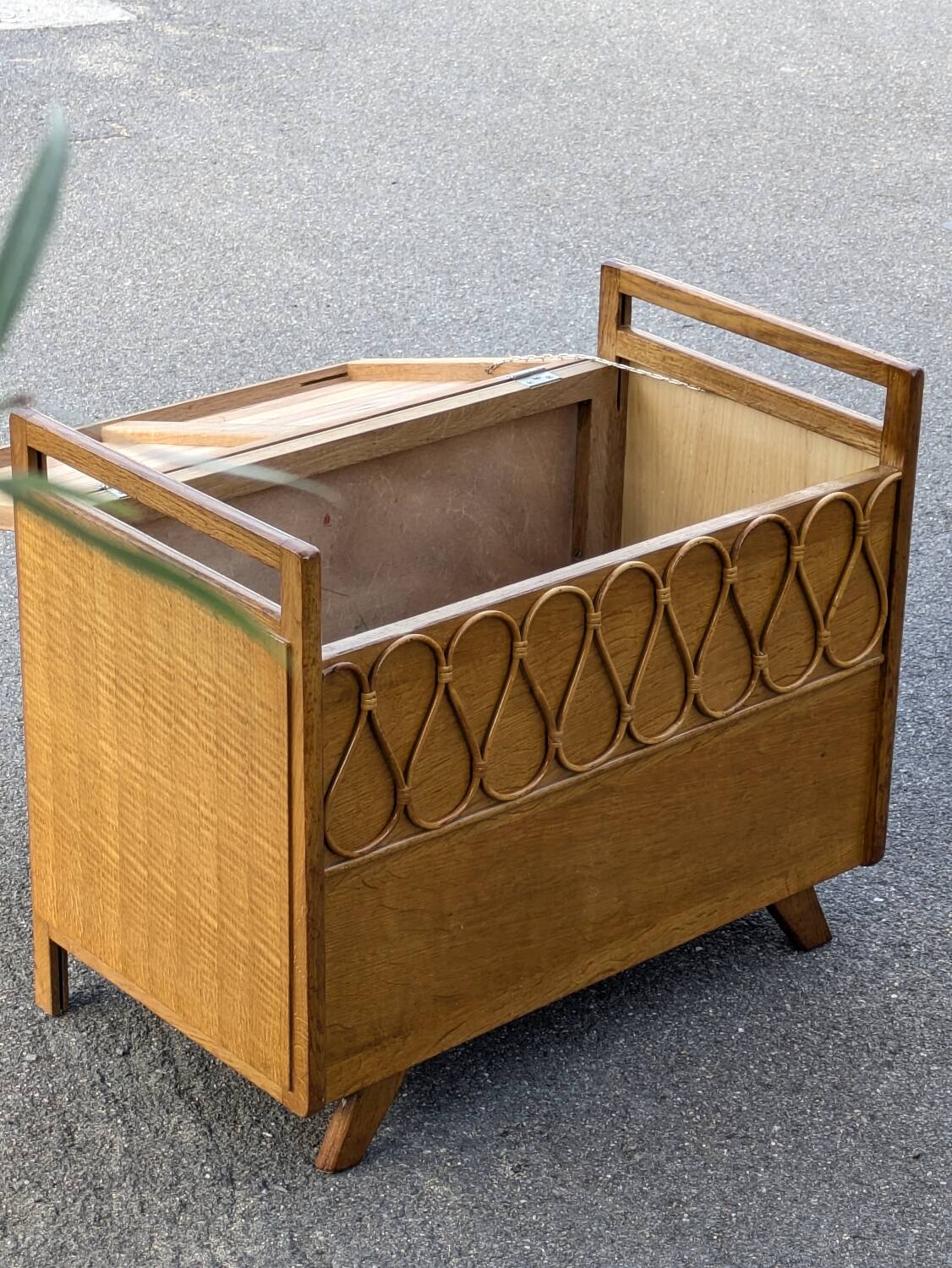 Vintage oak and rattan chest/bench – 1960s