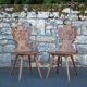 Set of 4 carved wooden stepladder chairs, pharmacy, brutalist, mountain style