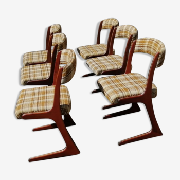 Set of 6 scandinavian sleigh chairs kangourou baumann 60s