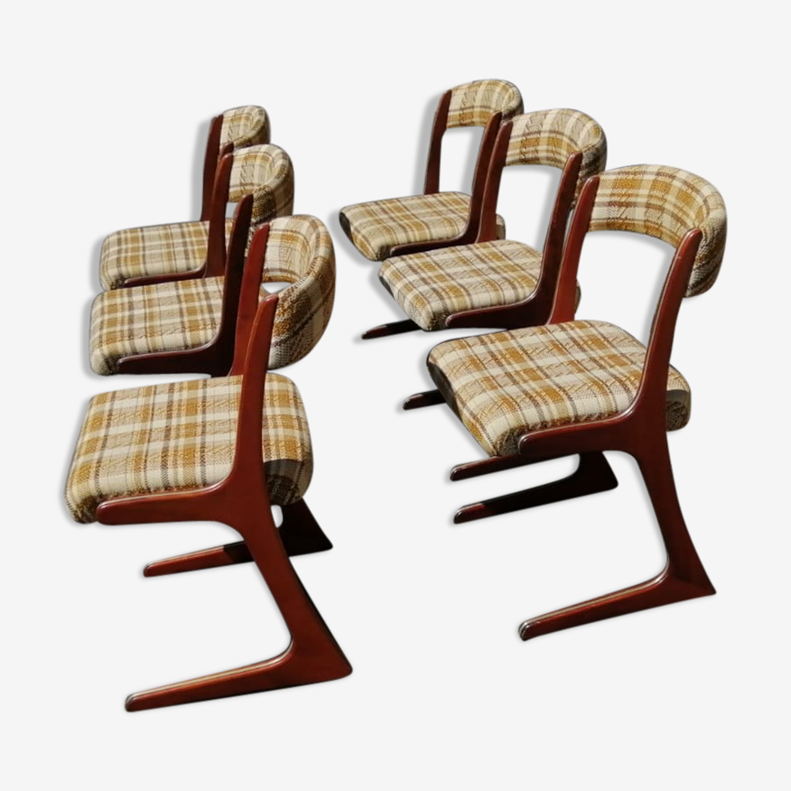 Set de 6 chaises scandinaves traîneau kangourou baumann années 60 | Selency