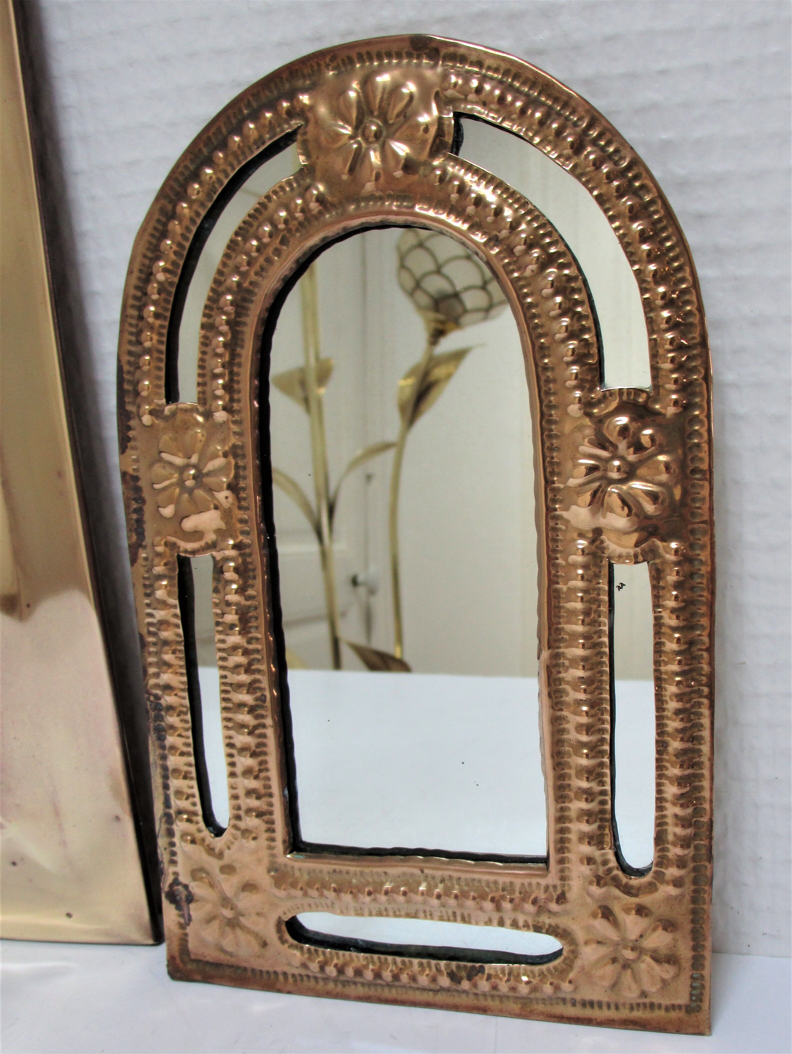 Two 70s patinated brass mirrors