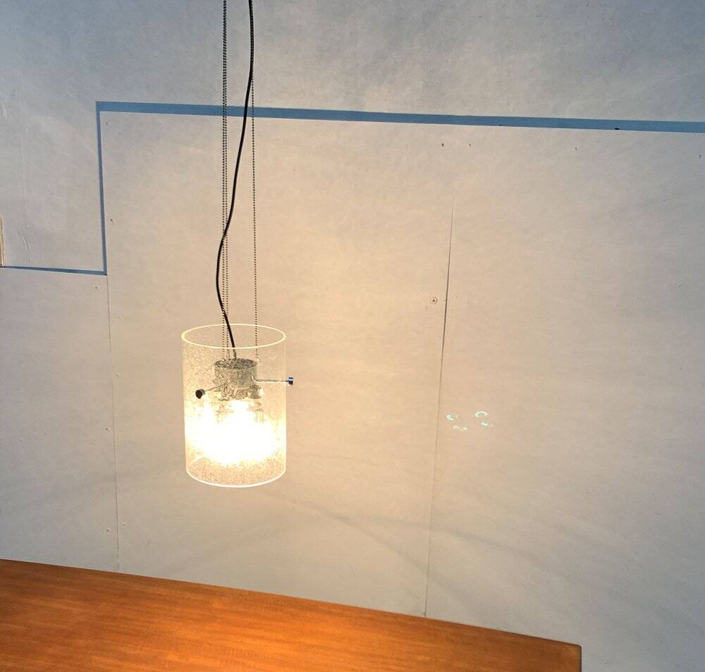 Glass and metal pendant lamp from the German space age by Glashütte Limburg, 1960s.