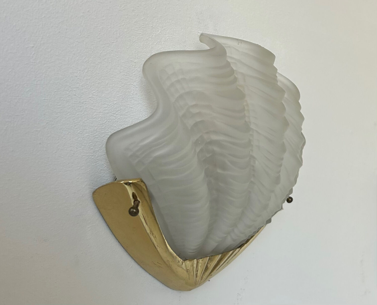 Vintage wall lamp, brass and sandblasted glass, France 1960