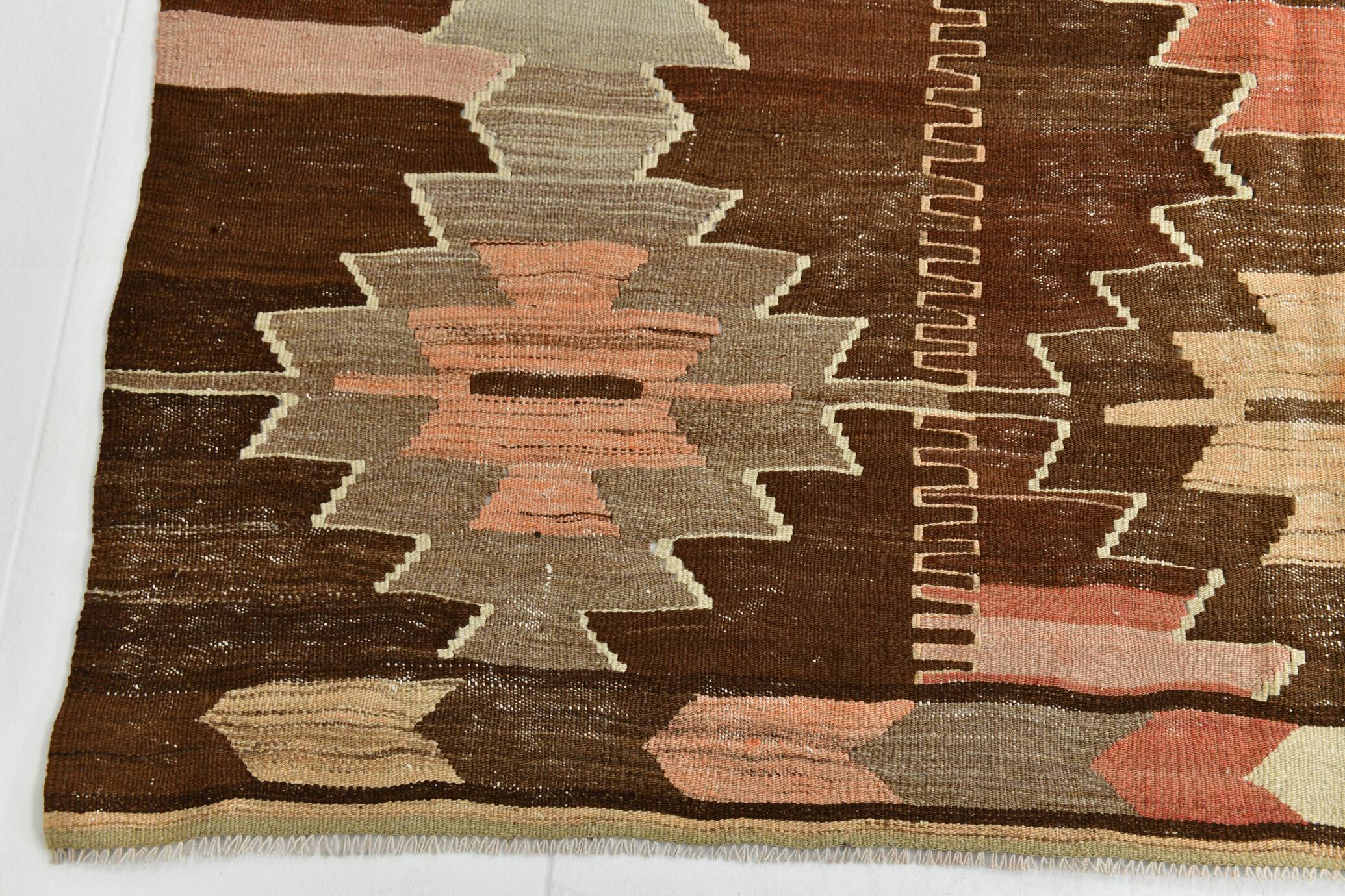 6x12 Brown & Beige Turkish Vintage Kilim Rug, 179x363Cm SK 35163