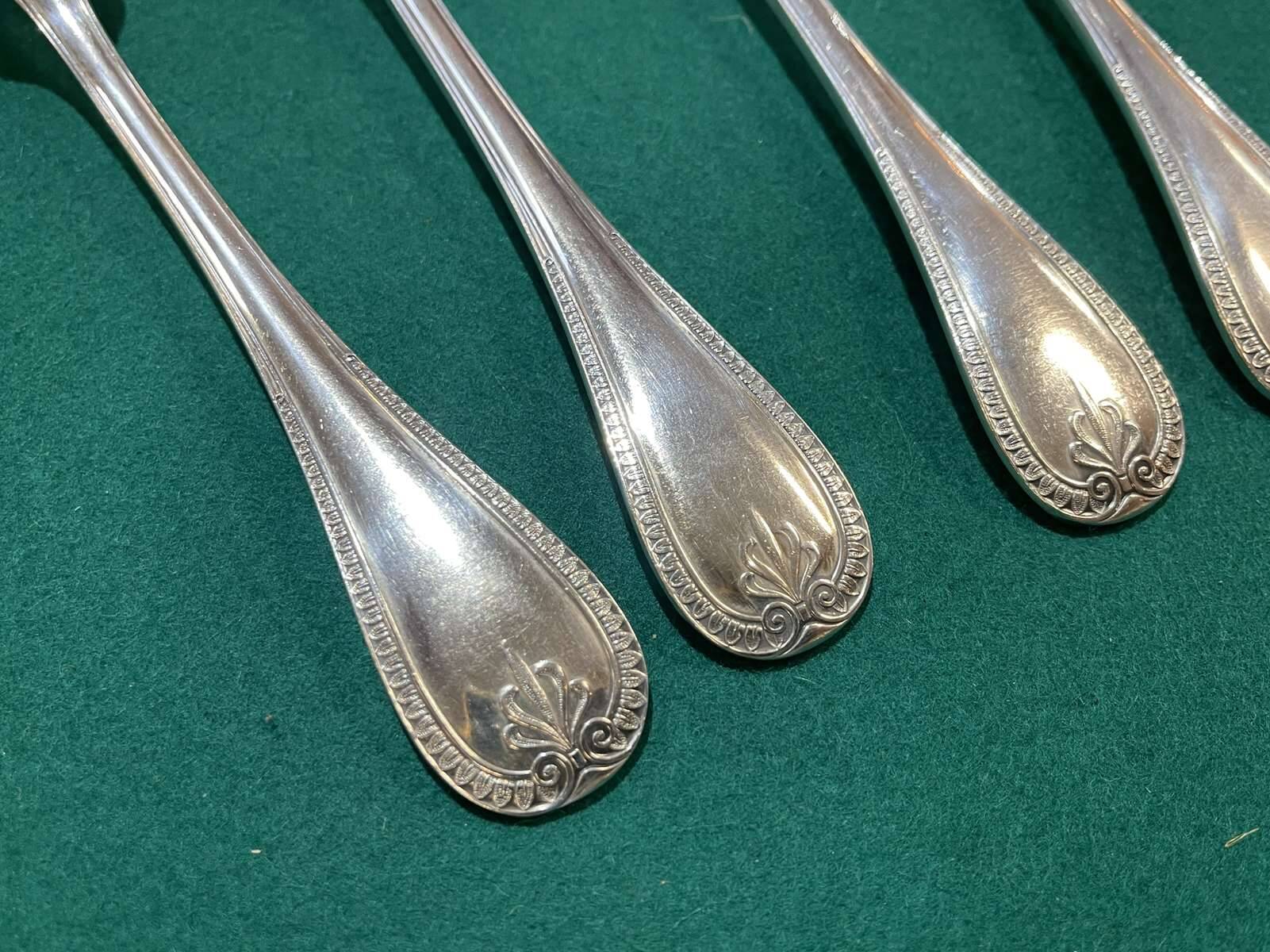 Set of 4 large silver-plated metal forks by Christofle, Malmaison model.