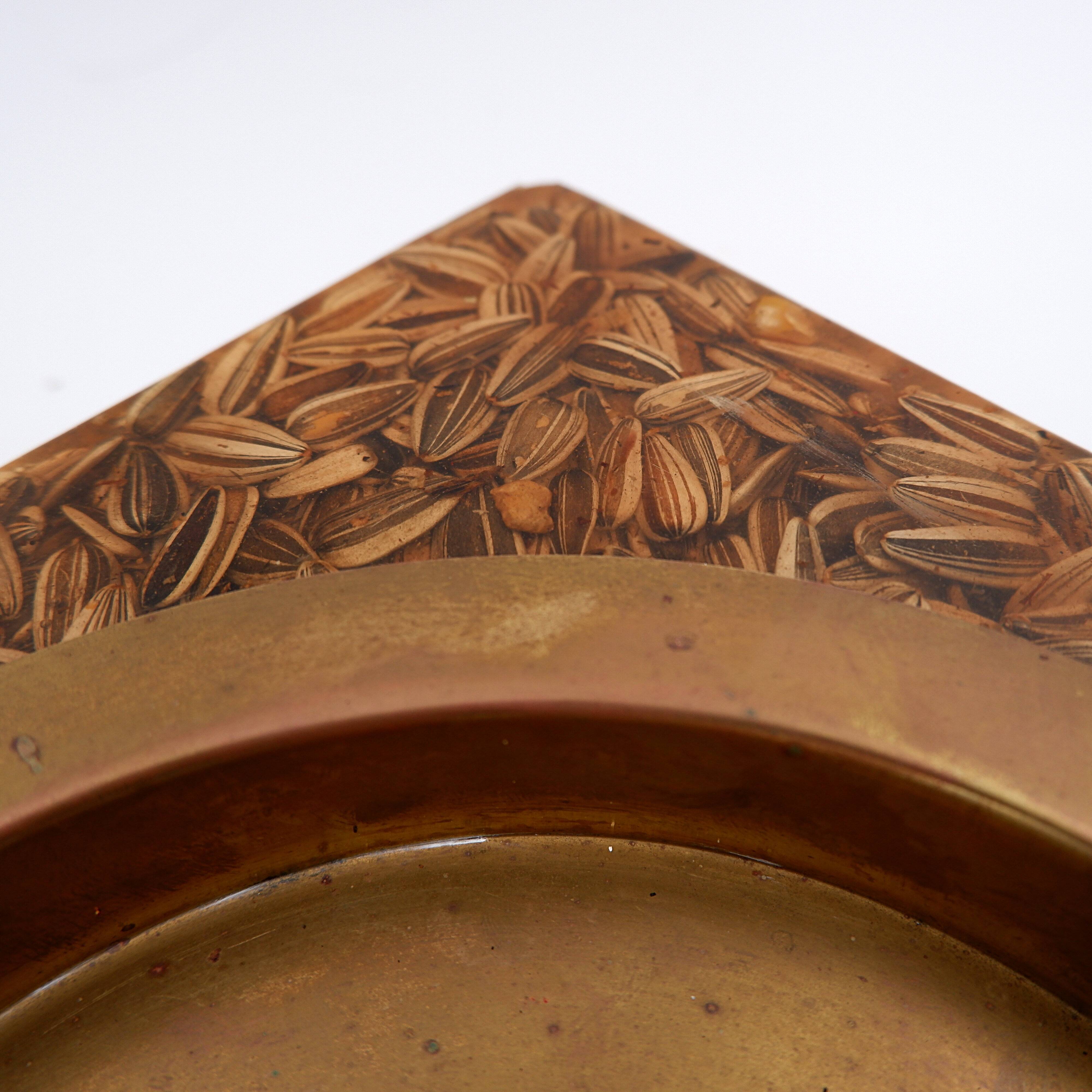Large square brass and epoxy trinket tray with seed inclusions