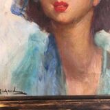 Old oil painting on canvas durango tog richard "elegant in hat" signed