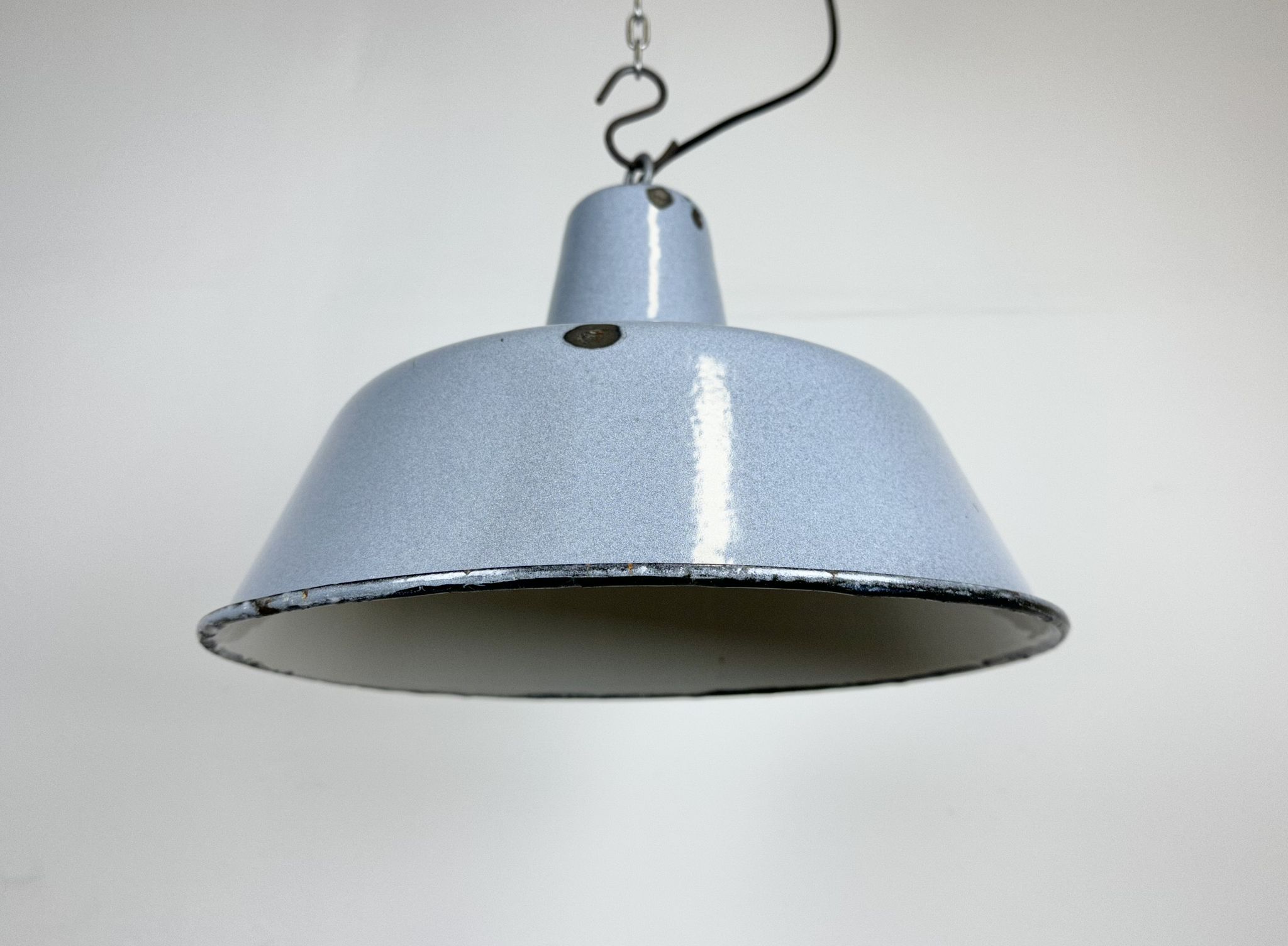 Industrial grey enamel factory pendant lamp, 1960s
