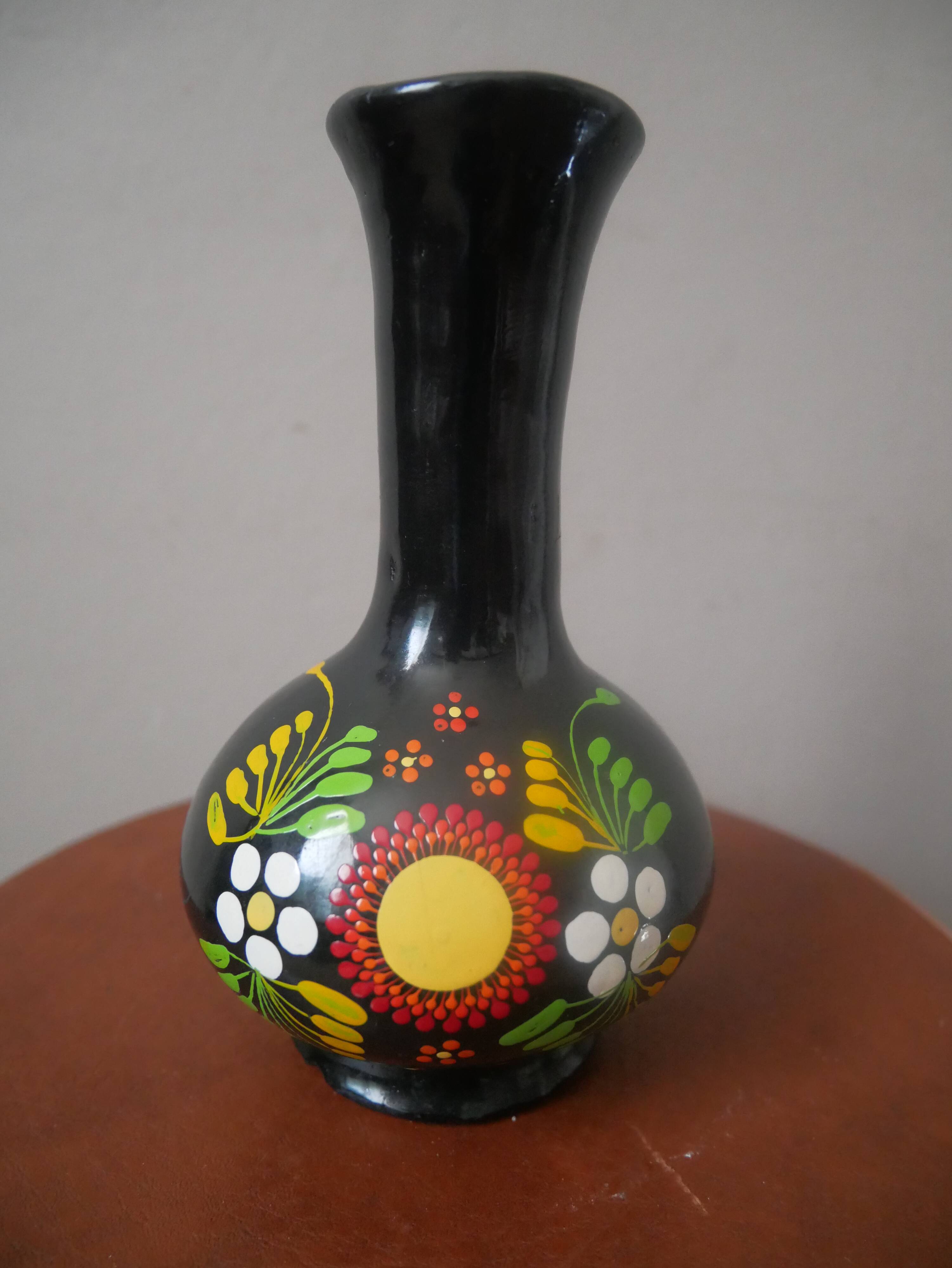 Soliflore vase in ceramic handmade pottery hand painted floral decor folklore