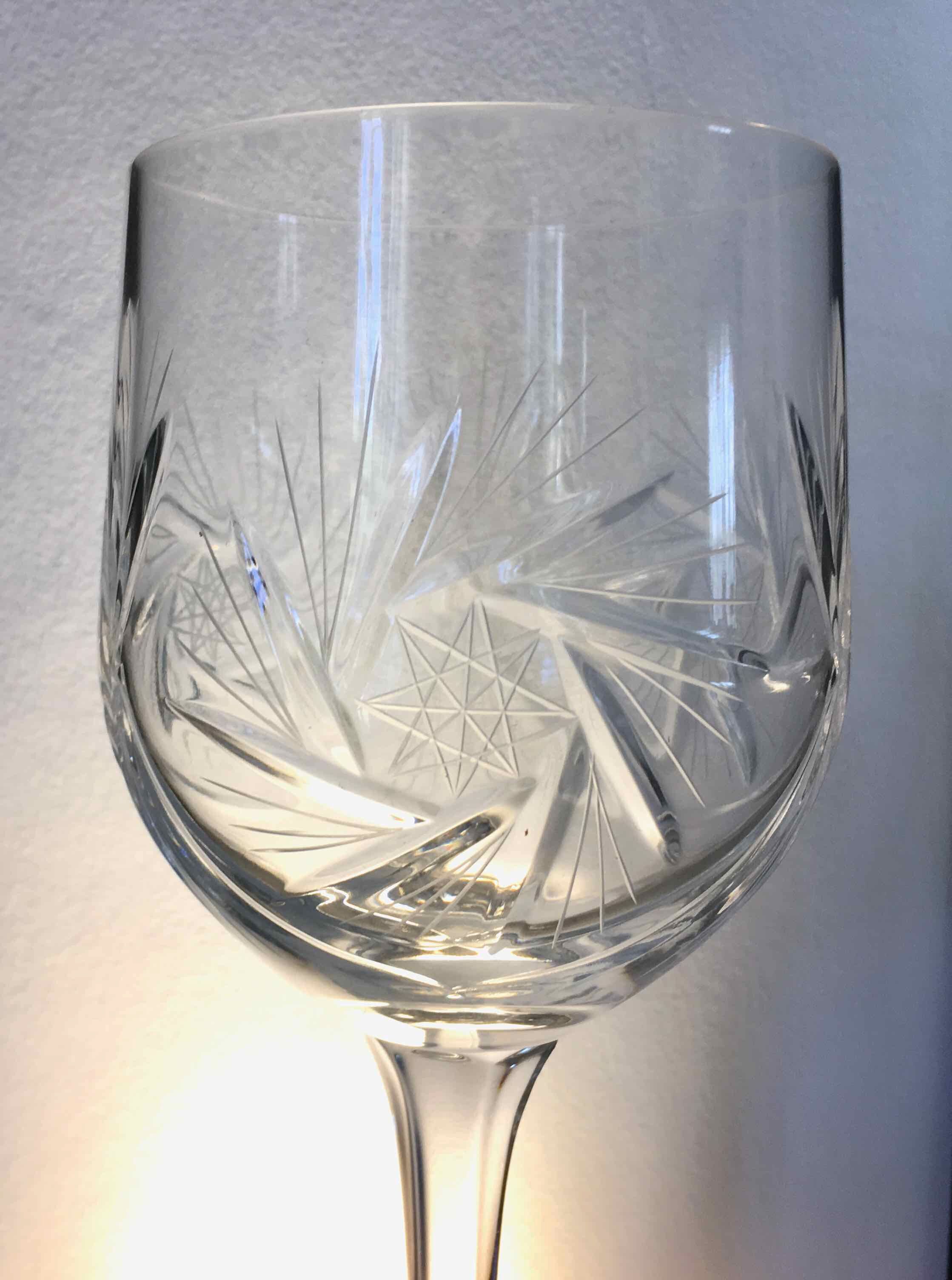 Set of 12 cut crystal wine glasses