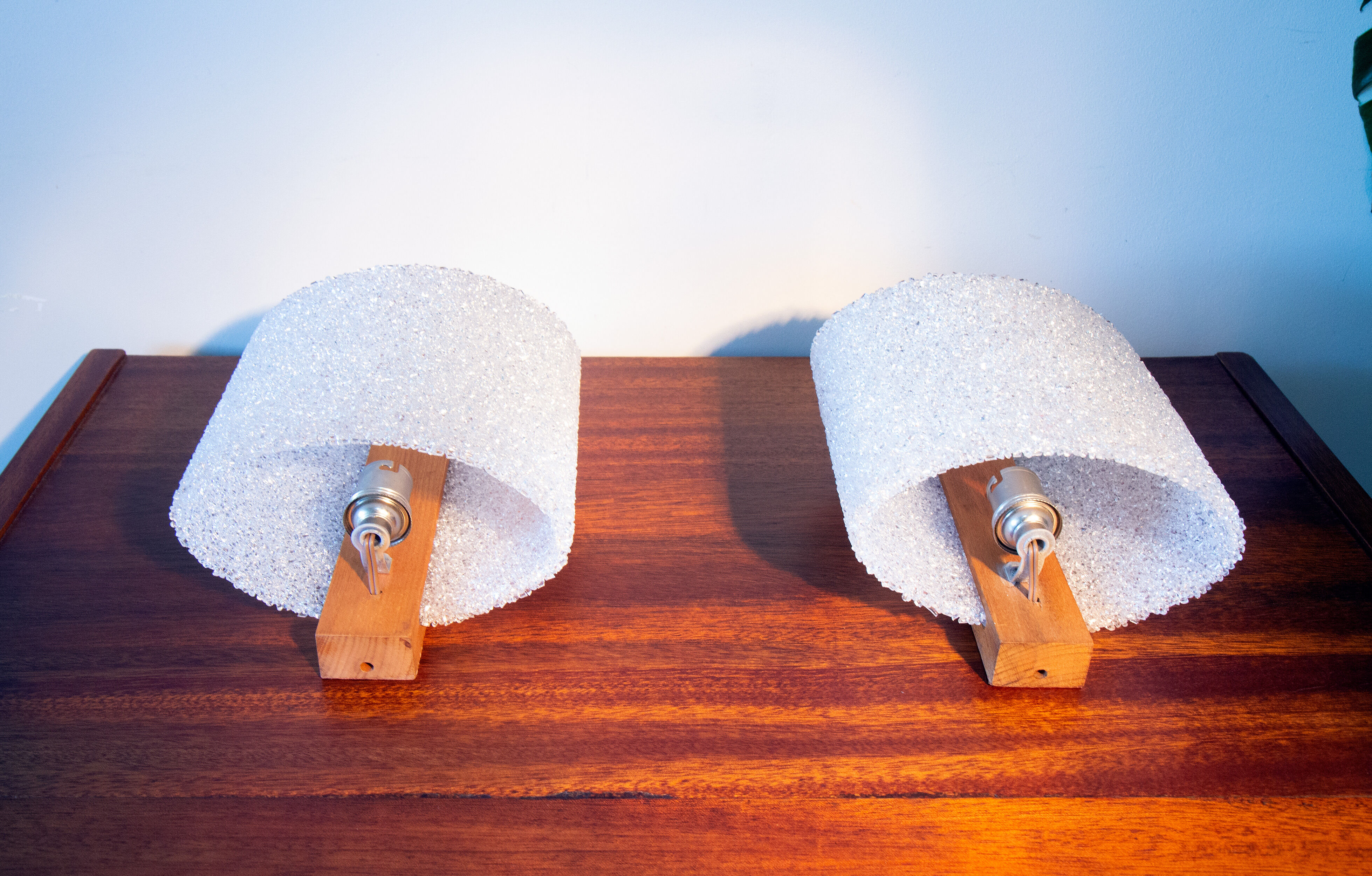 Pair of wall lamps in Perspex and teak year 60