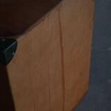 Vintage military-style trunk in leather and wood, late 20th century.