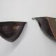 Art Deco corner wall sconces in patinated copper, 1930s