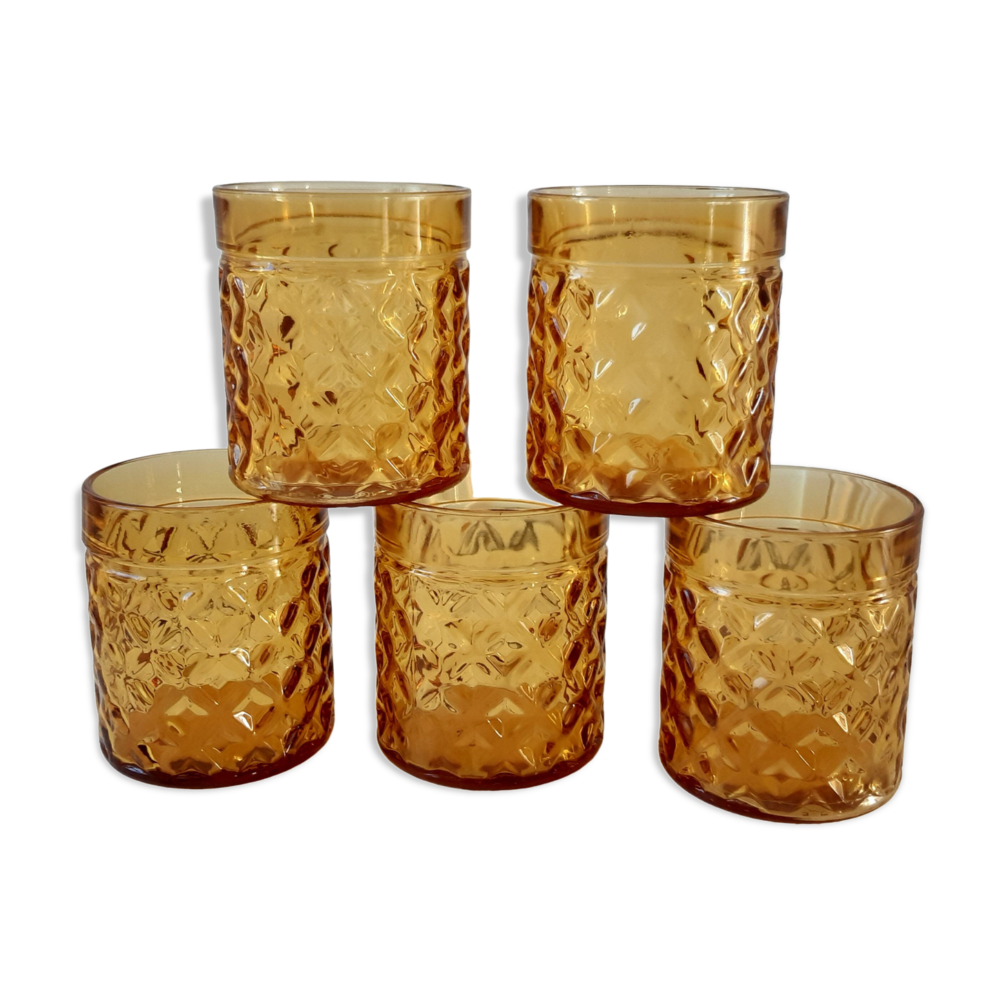 Set of 5 amber whisky glasses 70s