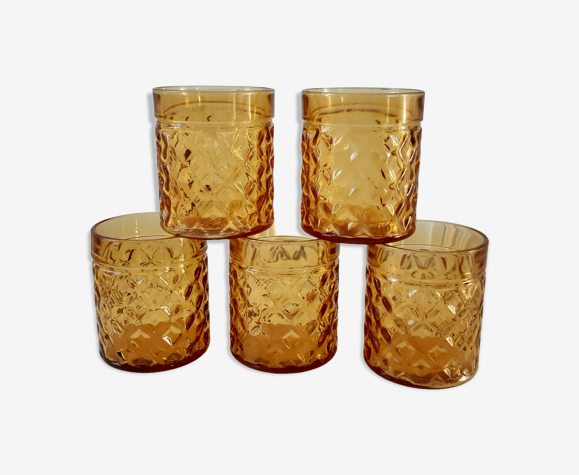 Lot de 5 verres à whisky ambrés années 70