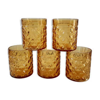 Lot de 5 verres à whisky ambrés années 70