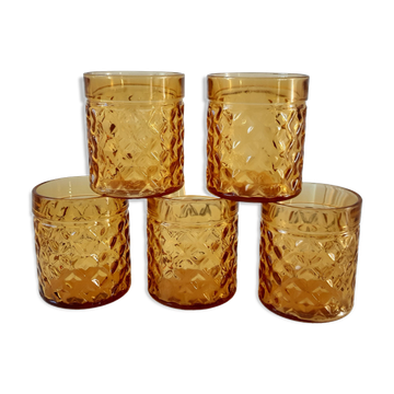 Set of 5 amber whisky glasses 70s
