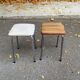 2 tabourets acier et cuir blanc et marron