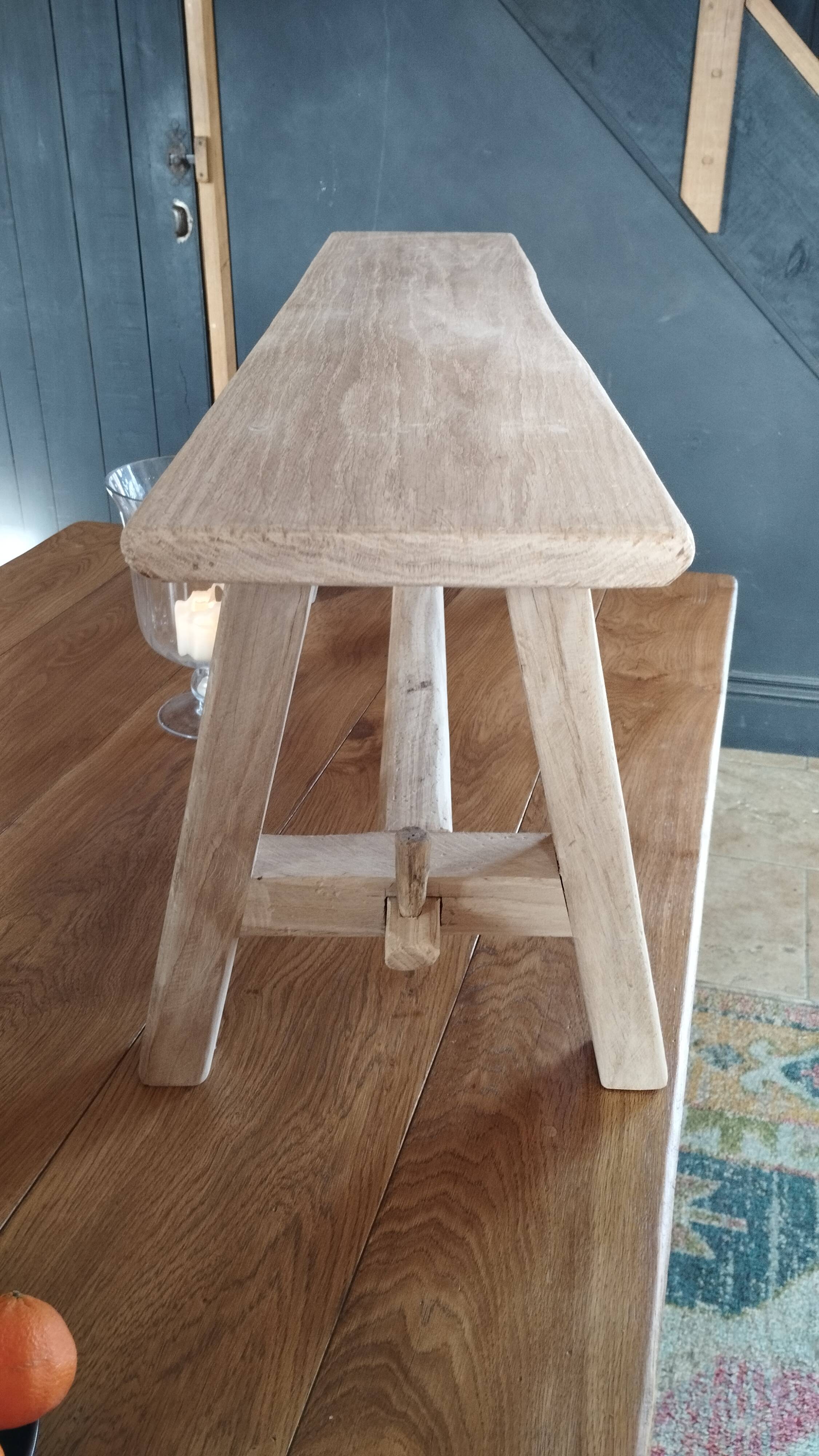 "A frame" bench in solid oak, patinated.