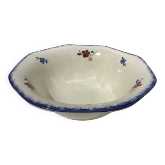 Saladier Mary Lou Digoin octogonal diamètre 28cm bord bleu foncé